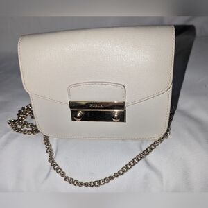 Furla Mini Julia Off White Crossbody Bag with Chain Strap